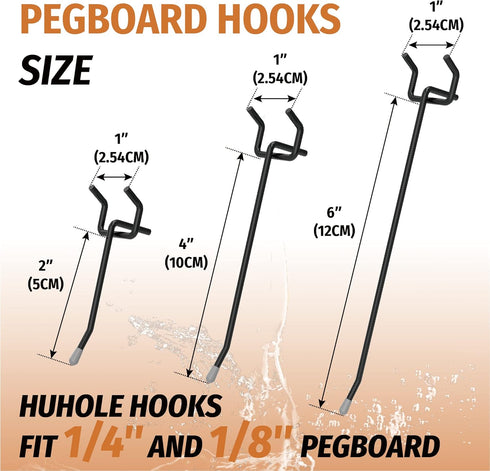 HUHOLE Pegboard Hooks 2 Inch 50PC, Black Peg Board Hooks, Fit 1/4" or 1/8" Pegboard, Ideal Organizer Accessories for