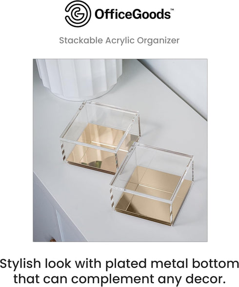 OfficeGoods 3-Tier Stackable Acrylic Holder, Stylish Desk Organizer for Office or Home with Gold Metal Base