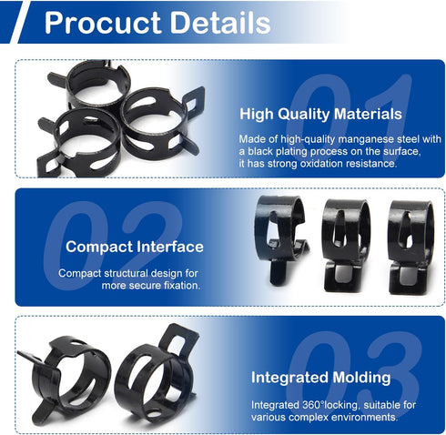 MroMax 5Pcs 1.06"(27mm) ID Spring Band Hose Clamps for Fuel Line, Silicone Vacuum Hose