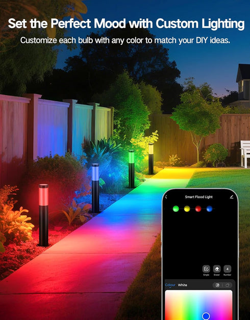 2200K-6500K IP65 4 Pack OUTON Pathway Lights Outdoor, Smart Low Voltage Landscape Lighting with RGB and White, APP