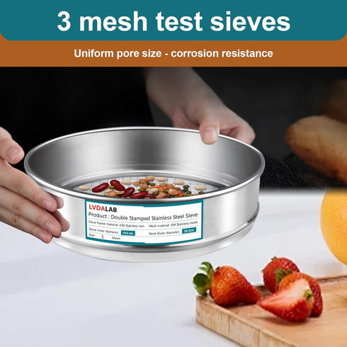 304 Stainless Steel Mesh Lab Sieve, 3 Mesh (5mm) Aperture, 7.9Inch Diameter for Industrial Laboratory