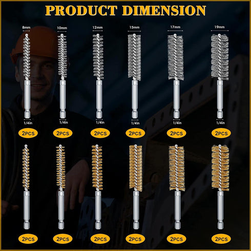 24 Pieces Bore Brush for Drill Wire Bore Brush Set Wire Cleaning Brush Set Stainless Steel Cleaning Brush for Power Drill Impact Driver (Stainless Steel,Brass)