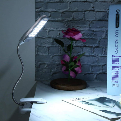 Haofy 6W Desk Lamp 28 LED Clip on Reading Light Clamp Book Light 360 Degree Rotating Table Desk Lamp Eye-Care Lamp Bedside Reading Light USB Rechargeable/Battery by Haofy