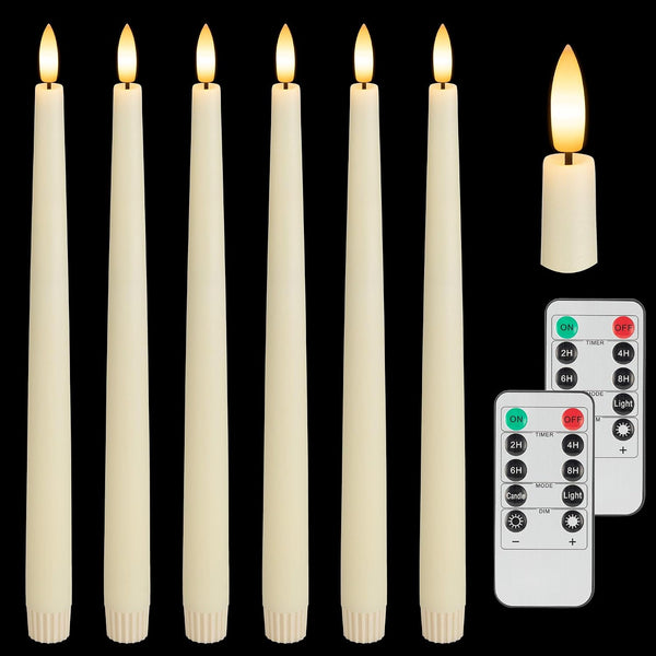 Flameless Taper Candles with 3D Wick, 11.4" Real Wax LED Candles with