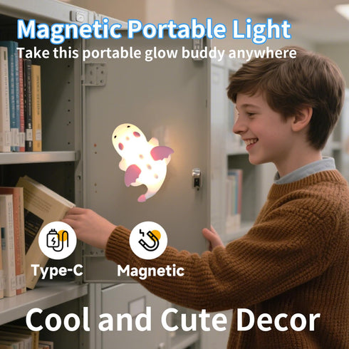 ChicLumen 7 Cute Dragon Kids Night Light, Dinosaur Silicone Lamp with RGB Colors & Warm White, Portable Magnetic Night