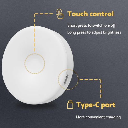 2 Pack, Dimmable Closet, 1000mAh DAZZY DOT Rechargeable Puck Lights Touch Light Stick on for Magnetic Tap Light Battery