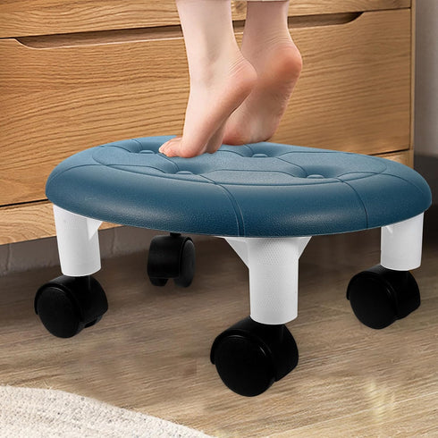 Blue Rolling Stool with Wheels - Compact and Portable Foot Rest