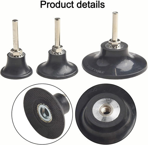 Cryspearl 3Pcs 1/4 Inch 1.5/2/3 Inch Sanding Disc Pad Holder Shank Rubber Backing with Removable Steel Shaft