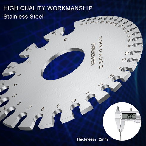 Professional Wire Gauge Measuring Tool - Set of 2, Stainless Steel Metal Thickness Gauge & Dual-Sided Round Gauge