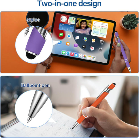 Ballpoint Pens with Stylus Tip, Soft Touch Click Stylus, 2 in 1 Retractable Metal Pens, Black Ink, 4 Colors (12 Count)
