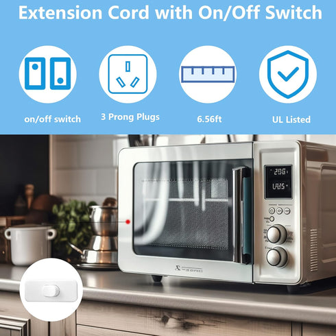 Long Extension Cord with Switch On/Off, 3 Prong Grounded Plug Indoor Power Cord 6.56 FT Waterproof
