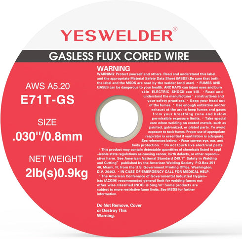 YESWELDER Flux Core Gasless Mig Wire - Mild Steel E71TGS .030-Diameter, 2-Pound ABS Plastic Spool