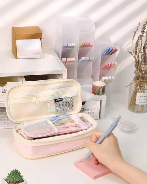 SKYDUE 44Pcs Aesthetic School Supplies, Big Capacity Pencil Case, 12 Highlighters, 11 Gel Pens, College Essentials
