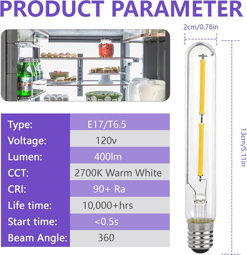 BUMLLASHOP bulb T6.5 E17 Dimmable Bulbs 4W, Bulb Light replacement Tubular Light LED Appliance It is suitable for wall
