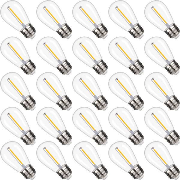 25 Pack S14 Replacement LED Light Bulbs, Shatterproof & Waterproof, 1W S14 LED, Warm White 2200K
