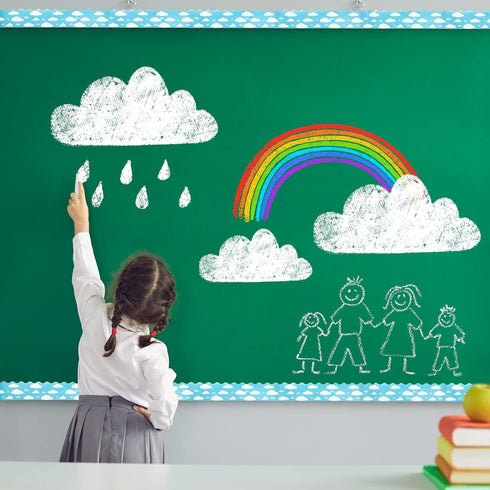 Blue Sky Clouds Bulletin Board Border Scalloped Classroom Borders for Bulletin Board Decor, Blue Board Trim (1 Pcs)
