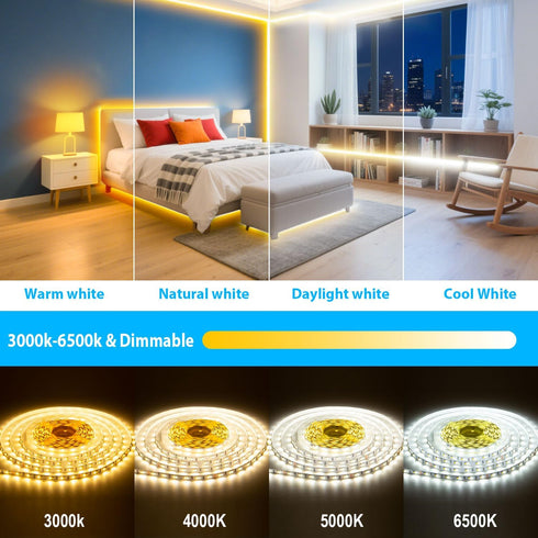 3000K-6500K 23ft Dimmable, 24V White LED Strip Lights Smart Strip Light Alexa Compatible, WiFi Flexible Tape LED