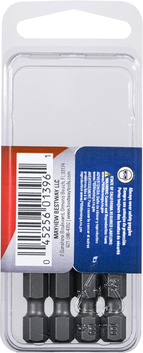 Mayhew Tools 19404-4 SAE Hex Power Bit, 4-Pack, 1/8 x 2"