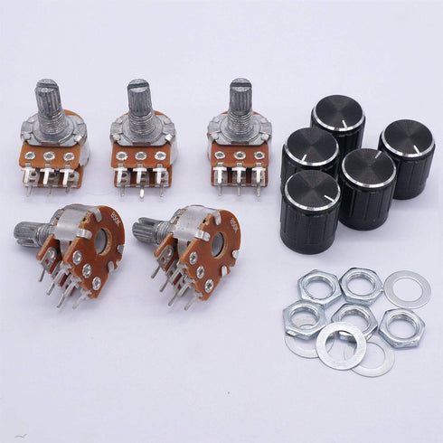 Taiss 5pcs 50K Ohm Potentiometers, Volume Control, 6 Pins Split Shaft Rotary Linear Dual Taper