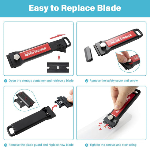 2PCS 100PCS (W80) Gomake Plastic Razor Blade Scraper Tool with Blade Container Razor Scraper with Extra Plastic Blades
