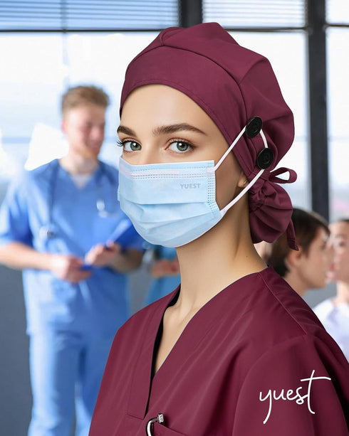 2 Pack Satin Lined Surgical Caps for Women with Ponytail & Sweatband