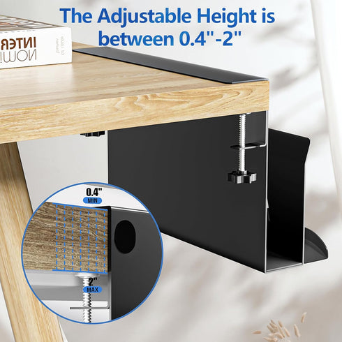 Litwaro Desk Side Storage Organizer, Under Desk Laptop Holder Clamp on Shelf, No Drill Laptop Desk Mount with Magnetic