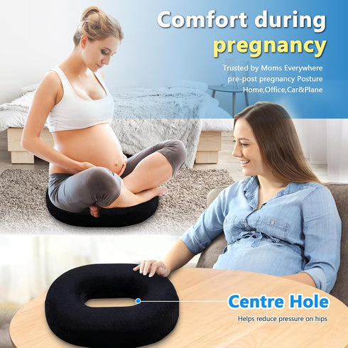 Tailbone Donut Pillow Seat Cushion for Pain Relief - Orthopedic Gel & Memory Foam with Cooling Layer, Non-Slip Base