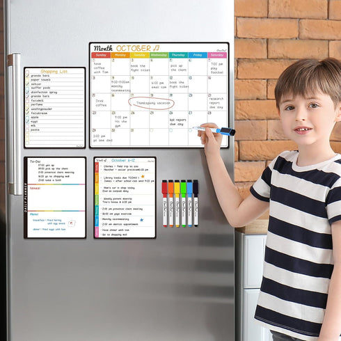 CLEVER CLEAN Magnetic Dry Erase Monthly Calendar Set, 14.5"x11" Monthly Calendar with 6 Extra Fine Point Markers
