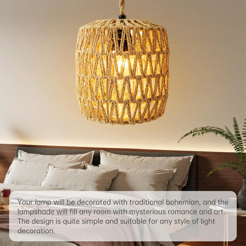 RTNLIT 7.08" D7.48" Handmade Woven Lampshade Replacement H, Retro Boho Rattan Lamp Shade for Table Floor Pendant Light