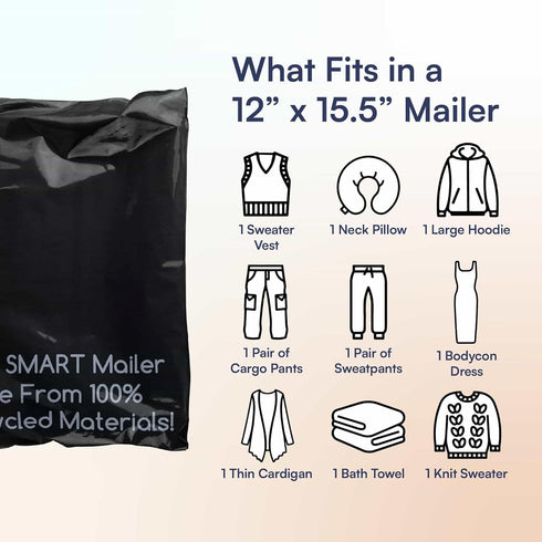 SMART 12x15.5 Recycled Poly Mailers, 100 Pack of Black Eco-Friendly Mailing Bags, Recyclable & Sustainable Supplies
