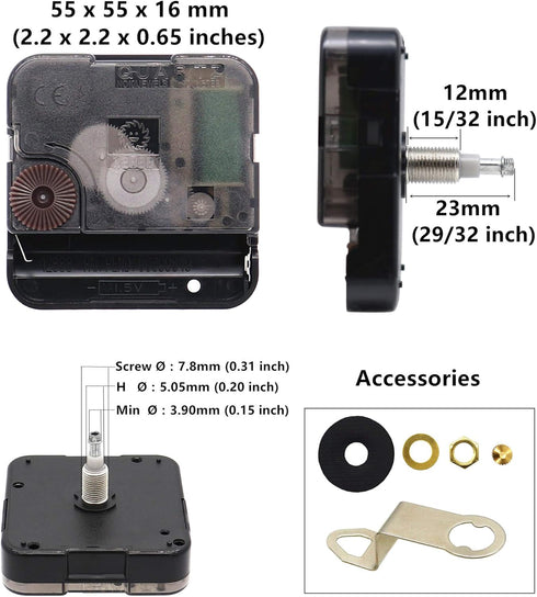 Youngtown 12888 High Torque Quartz Clock Movement Replacement Parts with 8.15 Inch Long Spade Hands