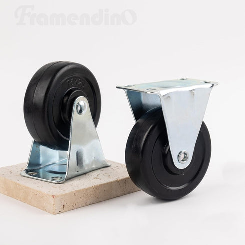 Framendino 2 Pack Rubber Caster Wheels, Fixed Black Casters with Rigid Non-Swivel Top Plate, 3 Inch