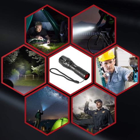 PeakPlus LFX1000 Rechargeable Tactical Flashlight - High Lumens LED, 5 Modes, Zoomable, Water Resistant - Camping,