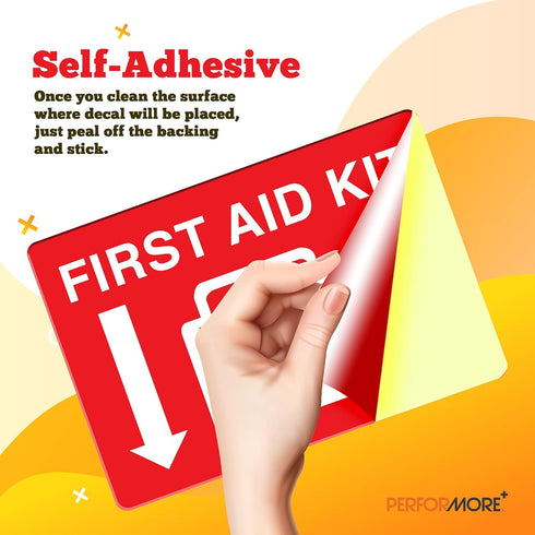 Performore First Aid Sticker, 10"x 7", 2 Pack Durable Self-Adhesive Vinyl for Schools, Office & Home