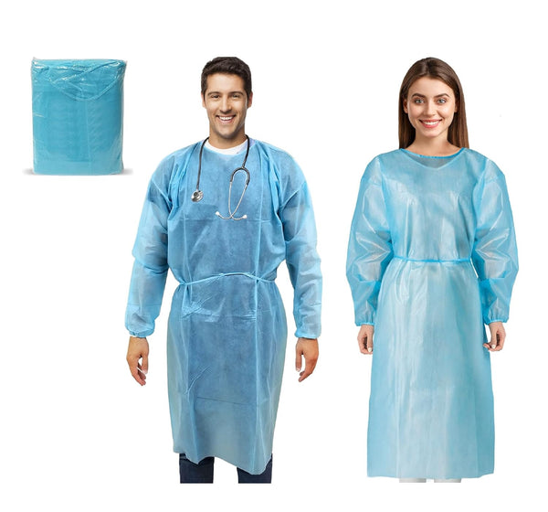 10 Pack Disposable Isolation Gowns - Blue Level 2 SMS 40gsm Non-Woven Material for Medical Use, Universal Size