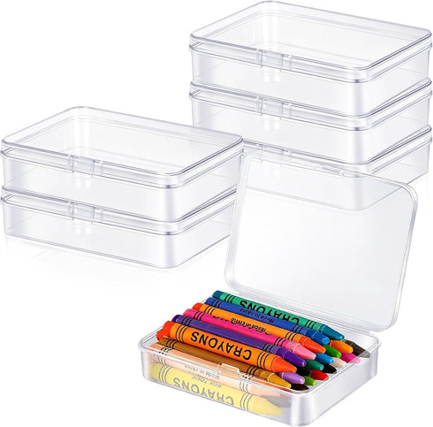 Dcocdeely 6 Pcs Plastic Crayon Box Holds 24 Crayon With Hinged Lid, Clear
