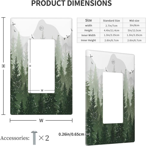 Rustic Green Forest 1 Gang Single Rocker Light Switch Cover Pine Tree Foggy Mountain Landscape Decorative Wall Plate
