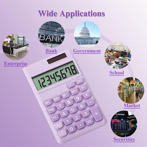 Basic Calculator, Cute Pocket Size Mini Desktop Calculators for School, Office, Home (Purple)
