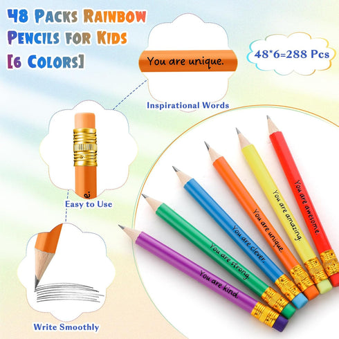 Spakon 48 Sets Rainbow Gifts for Students, Mini Pocket Notepads, Colorful Pencils, Cute Erasers with Organza Bags