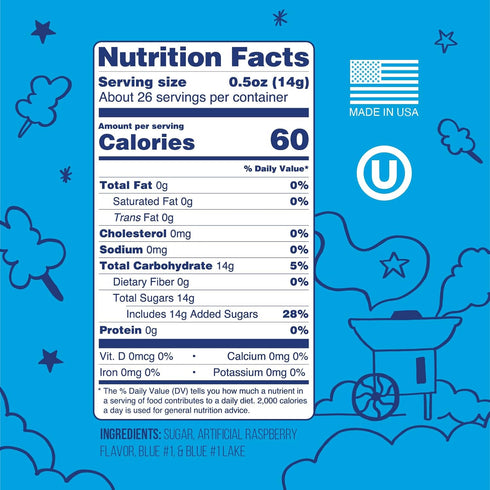 Pack 1 -13.2 oz) Wumple Blue Cotton Candy Sugar Flavored Floss Sugar for Cotton Candy Machines, Fluffy Ready-to-Use Mix