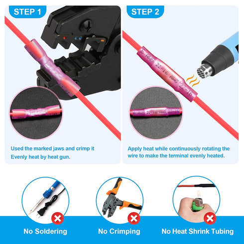 ZhiYo Heat Shrink Butt Connectors Kit, Insulated Waterproof Marine Automotive Wire Crimp Terminals