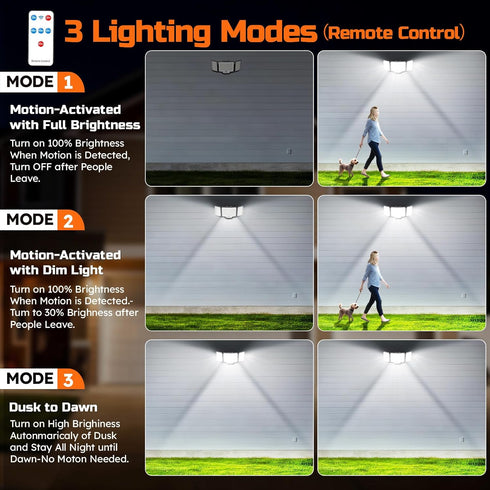 6500K 20W 3000LM 3 (1 Pack) CLAONER LED Security Motion Sensor Outdoor Lights, Remote Control Floodlights, Dusk to Dawn