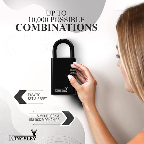 Kingsley Guard-a-Key Black Realtor's Lockbox | Portable Resettable Hanging Key Safe Combination Lock Box for House