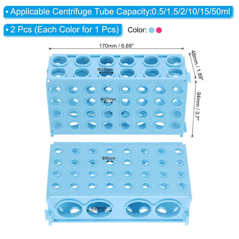 PATIKIL 80 Wells Tube Rack, 1 Set Vial Rack Four Panel Centrifuge Tube Holder for Microcentrifuge Tubes 0.5/1.5/2.0/10/15/50ml, Blue Pink
