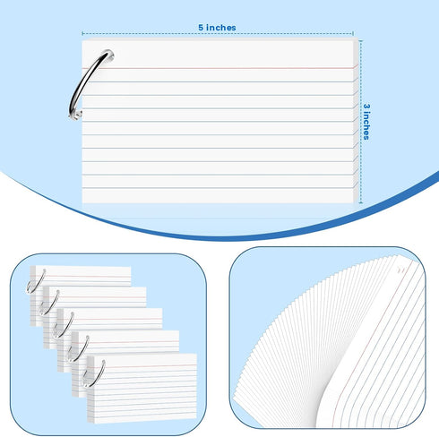 AILZFEI 250-Pack 3x5 Inch 180gsm (50 White Index Cards w/Key Ring Heavyweight Flashcards Flash Cards Study & Note Cards