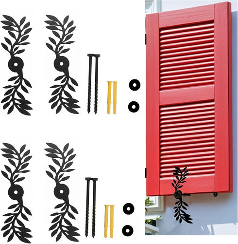 Black Leaf Shaped Shutter Tieback, 7-Inch Decorative Shutter Holder with Installation Hardware,