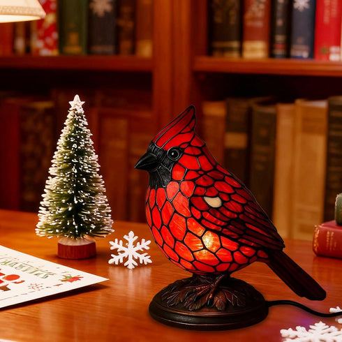 UDIYO (1) Cardinals Table Lamp Resin Red Bird Night Light for Bedside Living Room Christmas Decor Warm Glow Art Piece