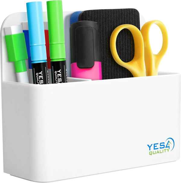 YES4QUALITY Magnetic Pen Holder - Strong Magnetic Back & 2 Compartments for Dry Erase Marker, Whiteboard, Fridge