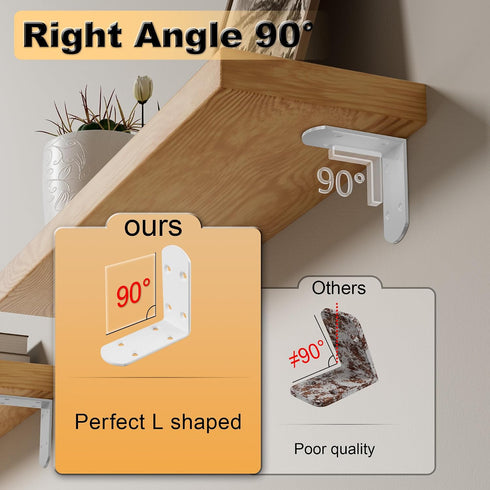 4Pcs 90 (3.35X3.35 Alise Shelf Brackets White, Stainless Steel Floating Shelf Brackets Corner Brackets, L Brackets