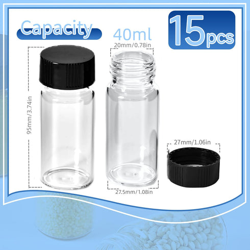 15 PCS 40ML Glass Vials, 27.5x95 mm, 10 Dram Borosilicate Glass Empty Vials with Caps